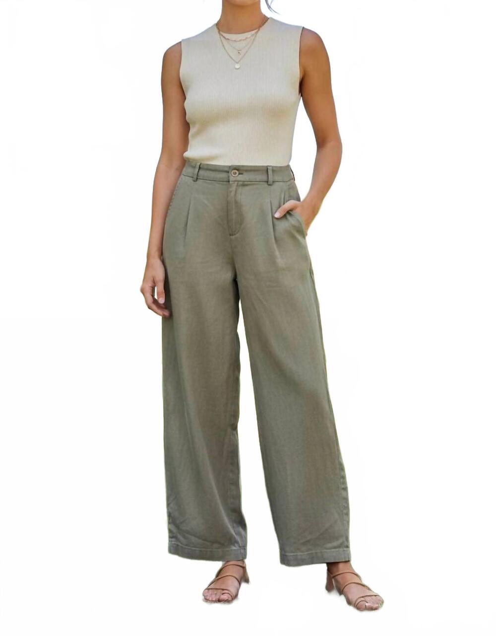NEW EE:SOME women's zipper front wide leg pants in olive